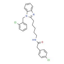 ChemSpider 2D Image | N-{5-[1-(2-Chlorobenzyl)-1H-benzimidazol-2-yl]pentyl}-2-(4-chlorophenyl)acetamide | C27H27Cl2N3O