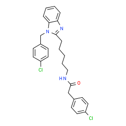 ChemSpider 2D Image | N-{5-[1-(4-Chlorobenzyl)-1H-benzimidazol-2-yl]pentyl}-2-(4-chlorophenyl)acetamide | C27H27Cl2N3O