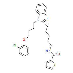 ChemSpider 2D Image | N-(5-{1-[4-(2-Chlorophenoxy)butyl]-1H-benzimidazol-2-yl}pentyl)-2-thiophenecarboxamide | C27H30ClN3O2S