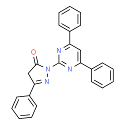 ChemSpider 2D Image | 2-(4,6-Diphenyl-pyrimidin-2-yl)-5-phenyl-2,4-dihydro-pyrazol-3-one | C25H18N4O