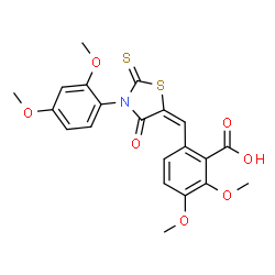 ChemSpider 2D Image | 6-{(E)-[3-(2,4-Dimethoxyphenyl)-4-oxo-2-thioxo-1,3-thiazolidin-5-ylidene]methyl}-2,3-dimethoxybenzoic acid | C21H19NO7S2