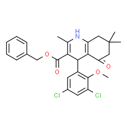 ChemSpider 2D Image | Benzyl 4-(3,5-dichloro-2-methoxyphenyl)-2,7,7-trimethyl-5-oxo-1,4,5,6,7,8-hexahydro-3-quinolinecarboxylate | C27H27Cl2NO4