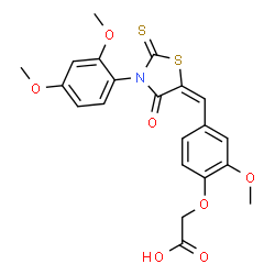 ChemSpider 2D Image | (4-{(E)-[3-(2,4-Dimethoxyphenyl)-4-oxo-2-thioxo-1,3-thiazolidin-5-ylidene]methyl}-2-methoxyphenoxy)acetic acid | C21H19NO7S2