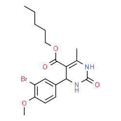 ChemSpider 2D Image | Pentyl 4-(3-bromo-4-methoxyphenyl)-6-methyl-2-oxo-1,2,3,4-tetrahydro-5-pyrimidinecarboxylate | C18H23BrN2O4