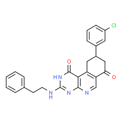 ChemSpider 2D Image | 9-(3-Chlorophenyl)-3-[(2-phenylethyl)amino]-9,10-dihydropyrimido[4,5-c]isoquinoline-1,7(2H,8H)-dione | C25H21ClN4O2