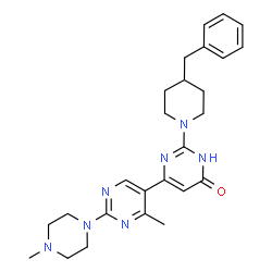 ChemSpider 2D Image | 2-(4-Benzyl-1-piperidinyl)-4'-methyl-2'-(4-methyl-1-piperazinyl)-4,5'-bipyrimidin-6(1H)-one | C26H33N7O
