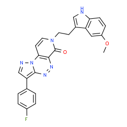 ChemSpider 2D Image | 3-(4-Fluorophenyl)-7-[2-(5-methoxy-1H-indol-3-yl)ethyl]pyrazolo[5,1-c]pyrido[4,3-e][1,2,4]triazin-6(7H)-one | C25H19FN6O2