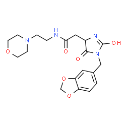 ChemSpider 2D Image | 2-[1-(1,3-Benzodioxol-5-ylmethyl)-2,5-dioxo-4-imidazolidinyl]-N-[2-(4-morpholinyl)ethyl]acetamide | C19H24N4O6