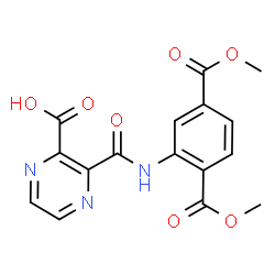 ChemSpider 2D Image | 3-{[2,5-Bis(methoxycarbonyl)phenyl]carbamoyl}-2-pyrazinecarboxylic acid | C16H13N3O7