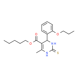 ChemSpider 2D Image | Pentyl 6-methyl-4-(2-propoxyphenyl)-2-thioxo-1,2,3,4-tetrahydro-5-pyrimidinecarboxylate | C20H28N2O3S