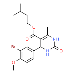 ChemSpider 2D Image | 3-Methylbutyl 4-(3-bromo-4-methoxyphenyl)-6-methyl-2-oxo-1,2,3,4-tetrahydro-5-pyrimidinecarboxylate | C18H23BrN2O4