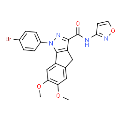 ChemSpider 2D Image | 1-(4-Bromophenyl)-6,7-dimethoxy-N-(1,2-oxazol-3-yl)-1,4-dihydroindeno[1,2-c]pyrazole-3-carboxamide | C22H17BrN4O4
