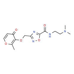 ChemSpider 2D Image | N-[2-(Dimethylamino)ethyl]-3-{[(2-methyl-4-oxo-4H-pyran-3-yl)oxy]methyl}-1,2,4-oxadiazole-5-carboxamide | C14H18N4O5