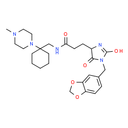 ChemSpider 2D Image | 3-[1-(1,3-Benzodioxol-5-ylmethyl)-2,5-dioxo-4-imidazolidinyl]-N-{[1-(4-methyl-1-piperazinyl)cyclohexyl]methyl}propanamide | C26H37N5O5