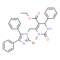 ChemSpider 2D Image | Ethyl 6-[(2-bromo-4,5-diphenyl-1H-imidazol-1-yl)methyl]-1-methyl-2-oxo-4-phenyl-1,2,3,4-tetrahydro-5-pyrimidinecarboxylate | C30H27BrN4O3