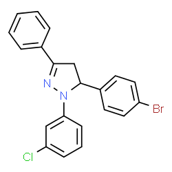 ChemSpider 2D Image | 5-(4-Bromophenyl)-1-(3-chlorophenyl)-3-phenyl-4,5-dihydro-1H-pyrazole | C21H16BrClN2