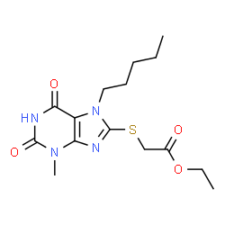 ChemSpider 2D Image | Ethyl [(3-methyl-2,6-dioxo-7-pentyl-2,3,6,7-tetrahydro-1H-purin-8-yl)sulfanyl]acetate | C15H22N4O4S