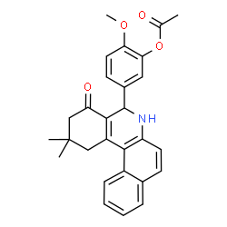 ChemSpider 2D Image | 5-(2,2-Dimethyl-4-oxo-1,2,3,4,5,6-hexahydrobenzo[a]phenanthridin-5-yl)-2-methoxyphenyl acetate | C28H27NO4