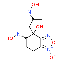 ChemSpider 2D Image | 5-(Hydroxyimino)-4-[2-(hydroxyimino)propyl]-4,5,6,7-tetrahydro-2,1,3-benzoxadiazol-4-ol 1-oxide | C9H12N4O5