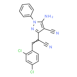 ChemSpider 2D Image | 5-Amino-3-[1-cyano-2-(2,4-dichlorophenyl)vinyl]-1-phenyl-1H-pyrazole-4-carbonitrile | C19H11Cl2N5