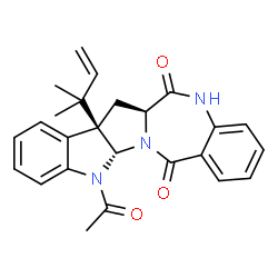 ChemSpider 2D Image | (6aS,7aR,12aR)-12-Acetyl-7a-(2-methyl-3-buten-2-yl)-7,7a,12,12a-tetrahydroindolo[3',2':4,5]pyrrolo[2,1-c][1,4]benzodiazepine-6,14(5H,6aH)-dione | C25H25N3O3