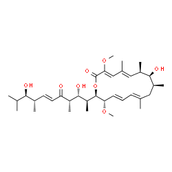 ChemSpider 2D Image | (3Z,5E,7R,8S,9S,11E,13E,15S,16R)-16-[(2S,3R,4S,6E,8S,9R)-3,9-Dihydroxy-4,8,10-trimethyl-5-oxo-6-undecen-2-yl]-8-hydroxy-3,15-dimethoxy-5,7,9,11-tetramethyloxacyclohexadeca-3,5,11,13-tetraen-2-one | C35H56O8