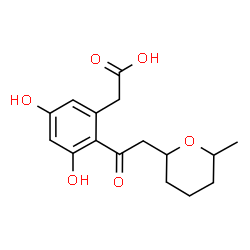 ChemSpider 2D Image | {3,5-Dihydroxy-2-[(6-methyltetrahydro-2H-pyran-2-yl)acetyl]phenyl}acetic acid | C16H20O6