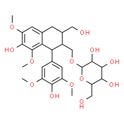 ChemSpider 2D Image | [7-Hydroxy-1-(4-hydroxy-3,5-dimethoxyphenyl)-3-(hydroxymethyl)-6,8-dimethoxy-1,2,3,4-tetrahydro-2-naphthalenyl]methyl hexopyranoside | C28H38O13