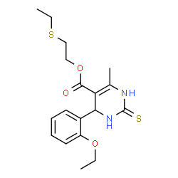 ChemSpider 2D Image | 2-(Ethylsulfanyl)ethyl 4-(2-ethoxyphenyl)-6-methyl-2-thioxo-1,2,3,4-tetrahydro-5-pyrimidinecarboxylate | C18H24N2O3S2