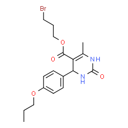 ChemSpider 2D Image | 3-Bromopropyl 6-methyl-2-oxo-4-(4-propoxyphenyl)-1,2,3,4-tetrahydro-5-pyrimidinecarboxylate | C18H23BrN2O4