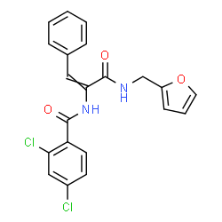ChemSpider 2D Image | 2,4-Dichloro-N-{3-[(2-furylmethyl)amino]-3-oxo-1-phenyl-1-propen-2-yl}benzamide | C21H16Cl2N2O3