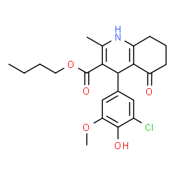 ChemSpider 2D Image | Butyl 4-(3-chloro-4-hydroxy-5-methoxyphenyl)-2-methyl-5-oxo-1,4,5,6,7,8-hexahydro-3-quinolinecarboxylate | C22H26ClNO5