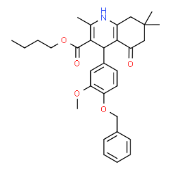 ChemSpider 2D Image | Butyl 4-[4-(benzyloxy)-3-methoxyphenyl]-2,7,7-trimethyl-5-oxo-1,4,5,6,7,8-hexahydro-3-quinolinecarboxylate | C31H37NO5
