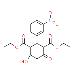 ChemSpider 2D Image | Diethyl 4-hydroxy-4-methyl-2-(3-nitrophenyl)-6-oxo-1,3-cyclohexanedicarboxylate | C19H23NO8