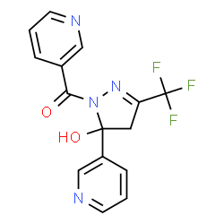 ChemSpider 2D Image | [5-Hydroxy-5-(3-pyridinyl)-3-(trifluoromethyl)-4,5-dihydro-1H-pyrazol-1-yl](3-pyridinyl)methanone | C15H11F3N4O2