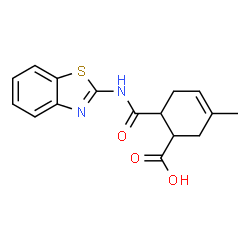 ChemSpider 2D Image | 6-(Benzothiazol-2-ylcarbamoyl)-3-methyl-cyclohex-3-enecarboxylic acid | C16H16N2O3S