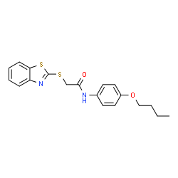 ChemSpider 2D Image | 2-(1,3-Benzothiazol-2-ylsulfanyl)-N-(4-butoxyphenyl)acetamide | C19H20N2O2S2