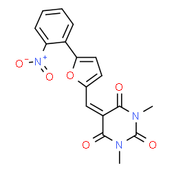 ChemSpider 2D Image | 1,3-Dimethyl-5-[5-(2-nitro-phenyl)-furan-2-ylmethylene]-pyrimidine-2,4,6-trione | C17H13N3O6