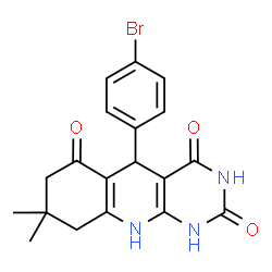 ChemSpider 2D Image | 5-(4-bromophenyl)-2,4-dihydroxy-8,8-dimethyl-5,8,9,10-tetrahydropyrimido[4,5-b]quinolin-6(7H)-one | C19H18BrN3O3
