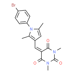 ChemSpider 2D Image | 5-{[1-(4-Bromophenyl)-2,5-dimethyl-1H-pyrrol-3-yl]methylene}-1,3-dimethyl-2,4,6(1H,3H,5H)-pyrimidinetrione | C19H18BrN3O3