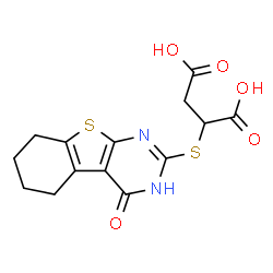 ChemSpider 2D Image | 2-[(4-Oxo-3,4,5,6,7,8-hexahydro[1]benzothieno[2,3-d]pyrimidin-2-yl)sulfanyl]succinic acid | C14H14N2O5S2