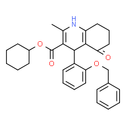 ChemSpider 2D Image | Cyclohexyl 4-[2-(benzyloxy)phenyl]-2-methyl-5-oxo-1,4,5,6,7,8-hexahydro-3-quinolinecarboxylate | C30H33NO4