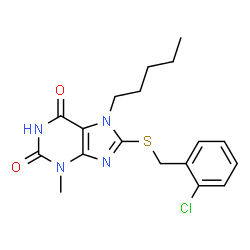 ChemSpider 2D Image | 8-[(2-Chlorobenzyl)sulfanyl]-3-methyl-7-pentyl-3,7-dihydro-1H-purine-2,6-dione | C18H21ClN4O2S