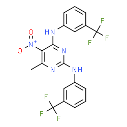 ChemSpider 2D Image | 6-Methyl-5-nitro-N,N'-bis[3-(trifluoromethyl)phenyl]-2,4-pyrimidinediamine | C19H13F6N5O2