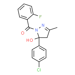 ChemSpider 2D Image | [5-(4-Chlorophenyl)-5-hydroxy-3-methyl-4,5-dihydro-1H-pyrazol-1-yl](2-fluorophenyl)methanone | C17H14ClFN2O2