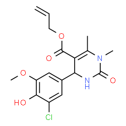 ChemSpider 2D Image | Allyl 4-(3-chloro-4-hydroxy-5-methoxyphenyl)-1,6-dimethyl-2-oxo-1,2,3,4-tetrahydro-5-pyrimidinecarboxylate | C17H19ClN2O5