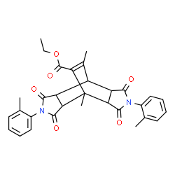 ChemSpider 2D Image | Ethyl 1,14-dimethyl-4,10-bis(2-methylphenyl)-3,5,9,11-tetraoxo-4,10-diazatetracyclo[5.5.2.0~2,6~.0~8,12~]tetradec-13-ene-13-carboxylate | C31H30N2O6