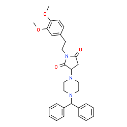 ChemSpider 2D Image | 1-[2-(3,4-Dimethoxyphenyl)ethyl]-3-[4-(diphenylmethyl)-1-piperazinyl]-2,5-pyrrolidinedione | C31H35N3O4