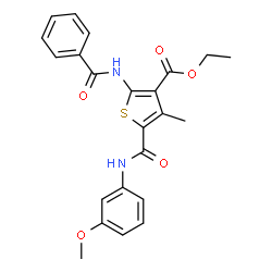 ChemSpider 2D Image | Ethyl 2-(benzoylamino)-5-[(3-methoxyphenyl)carbamoyl]-4-methyl-3-thiophenecarboxylate | C23H22N2O5S