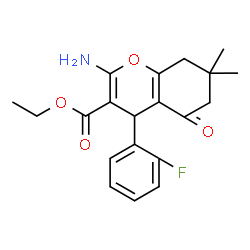 ChemSpider 2D Image | Ethyl 2-amino-4-(2-fluorophenyl)-7,7-dimethyl-5-oxo-5,6,7,8-tetrahydro-4H-chromene-3-carboxylate | C20H22FNO4